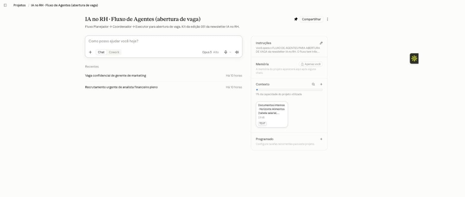 Projeto no Claude com instruções, memória, contexto e as conversas dos dois casos