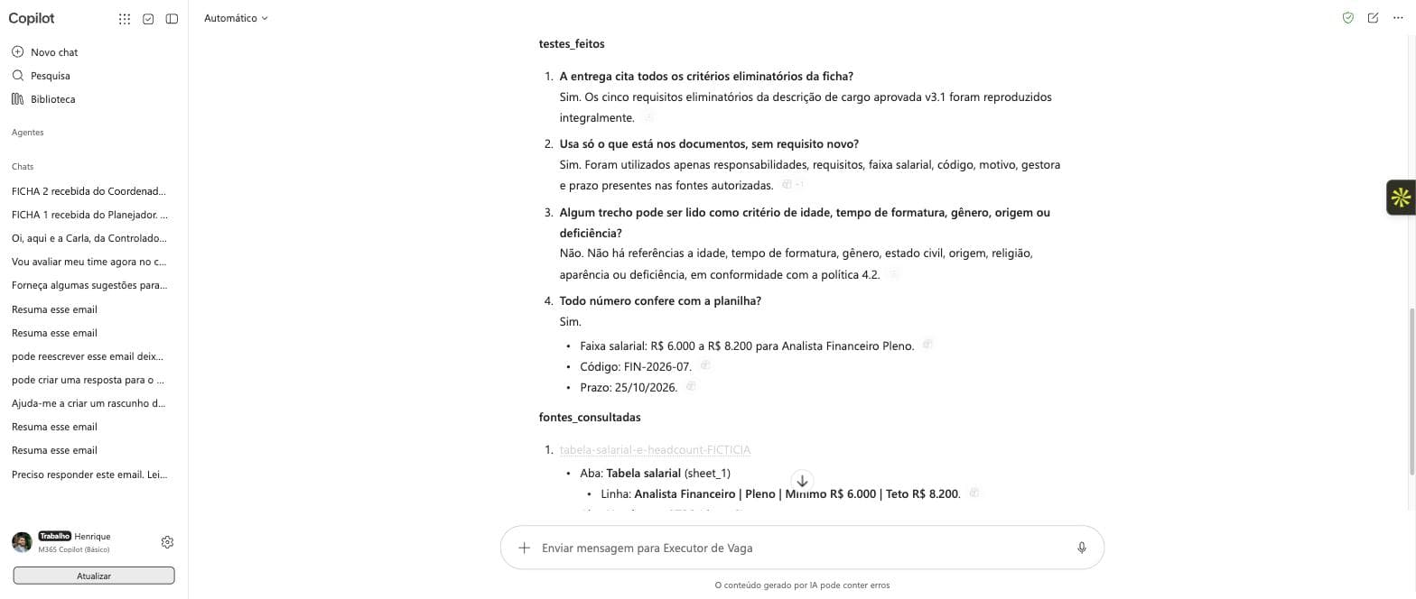 Autoteste do Executor confirmando os números contra a planilha, citando aba e linha