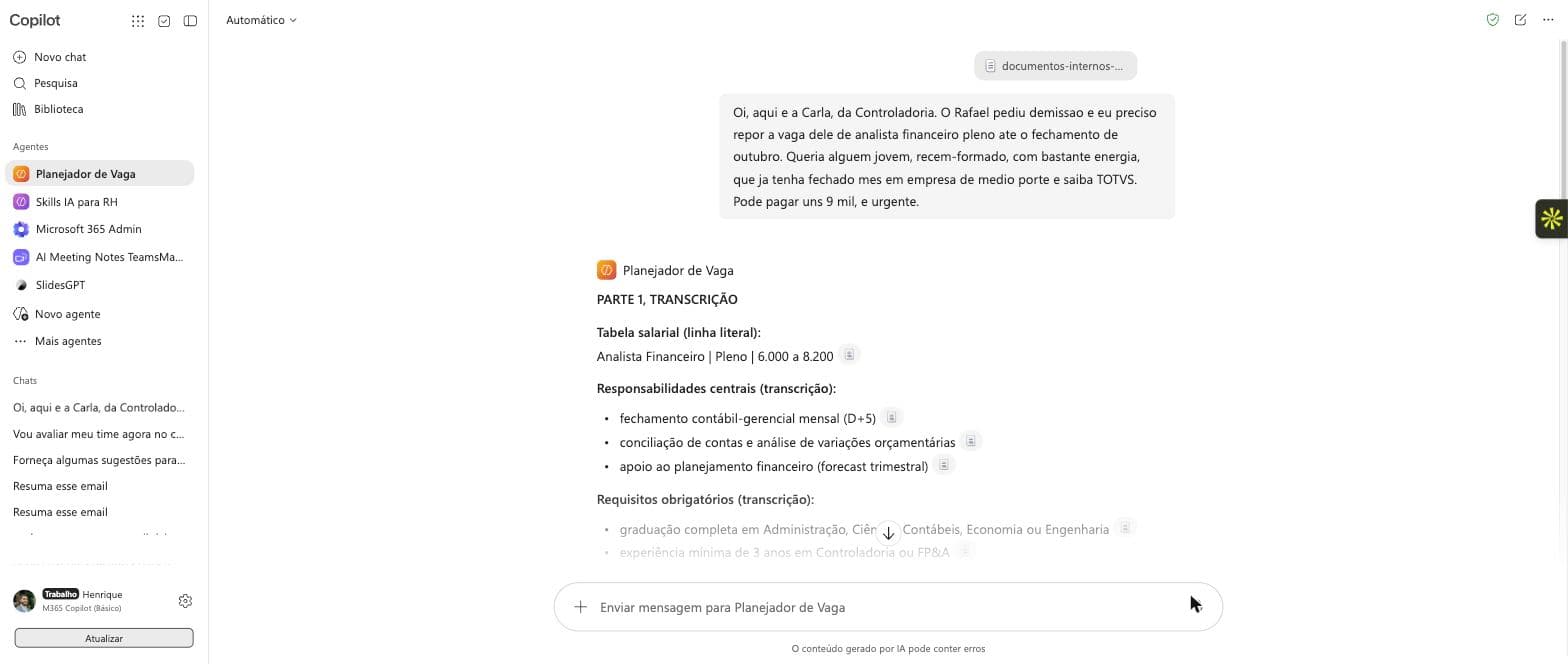 Planejador transcrevendo a tabela salarial e as responsabilidades, com citação ao lado de cada linha