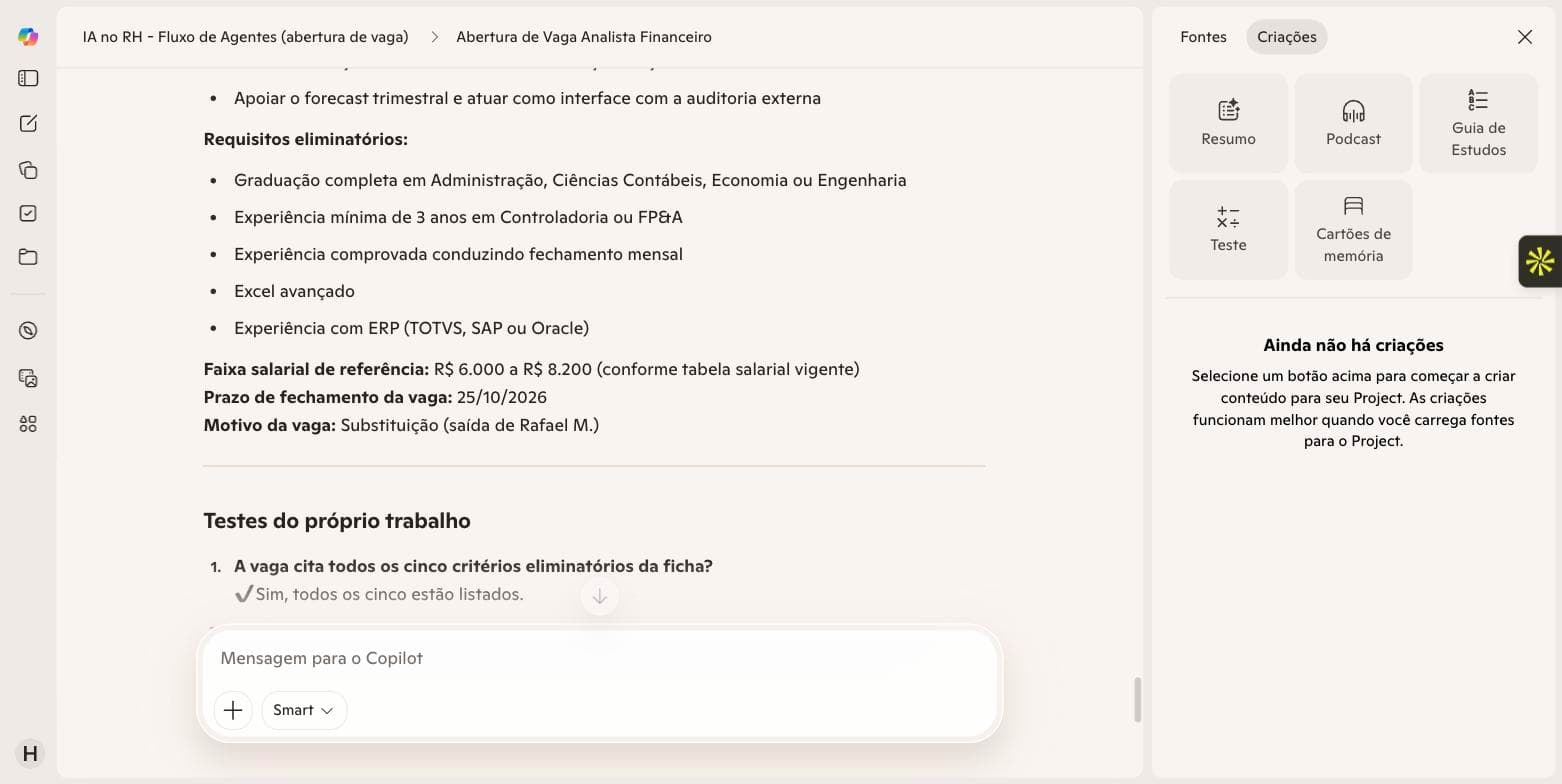 Descrição da vaga escrita pelo Executor no Copilot de consumidor, com a faixa correta