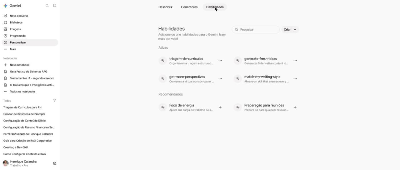 A aba Habilidades.